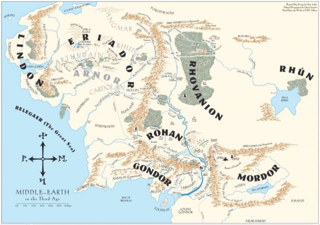 Mapa Srednje zemlje - Gospodar prstenova